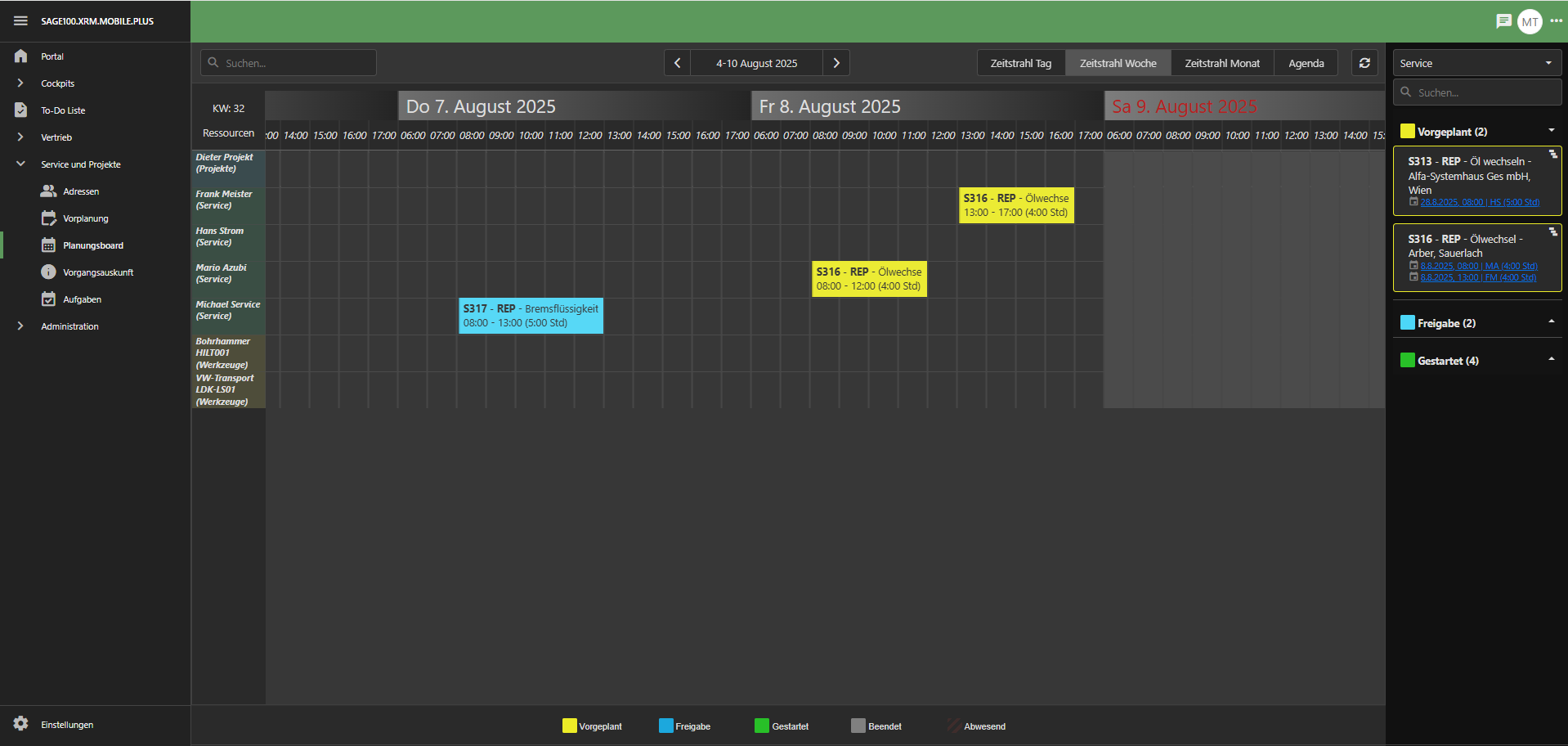 Sage 100 xRM Mobile Plus Planungsboard